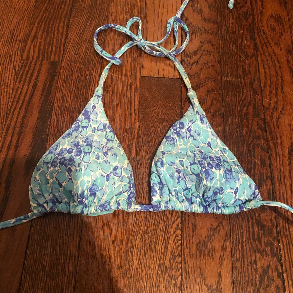 Beautiful Blue Patterned Halter String Bikini Top - image 1